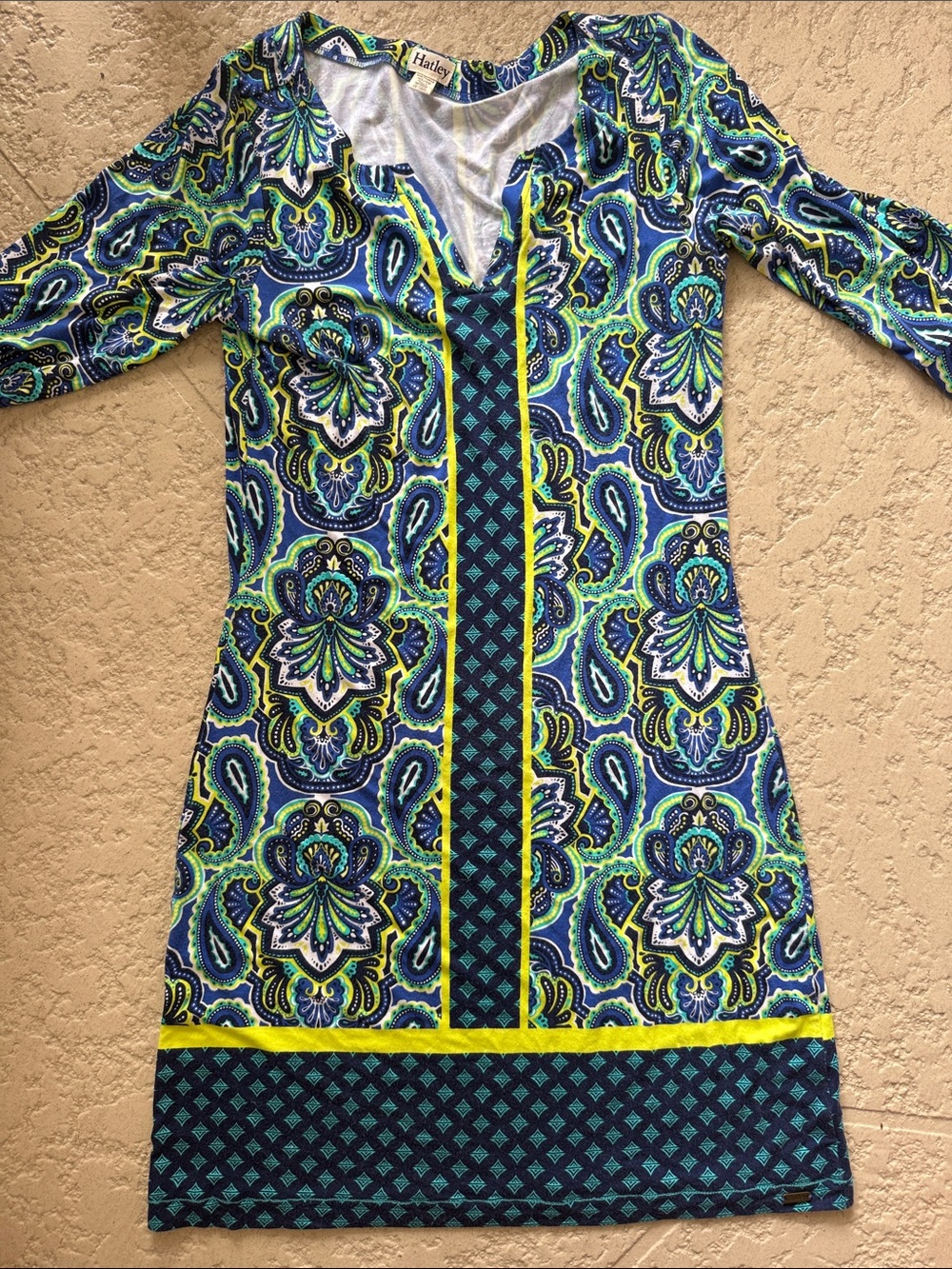 Hatley Blue, Green & Yellow Paisley V‑Neck Shift Dress TP